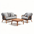 Outdoor rattan sofa set with wooden legs and gray cushions 150 x 80 x 70cm