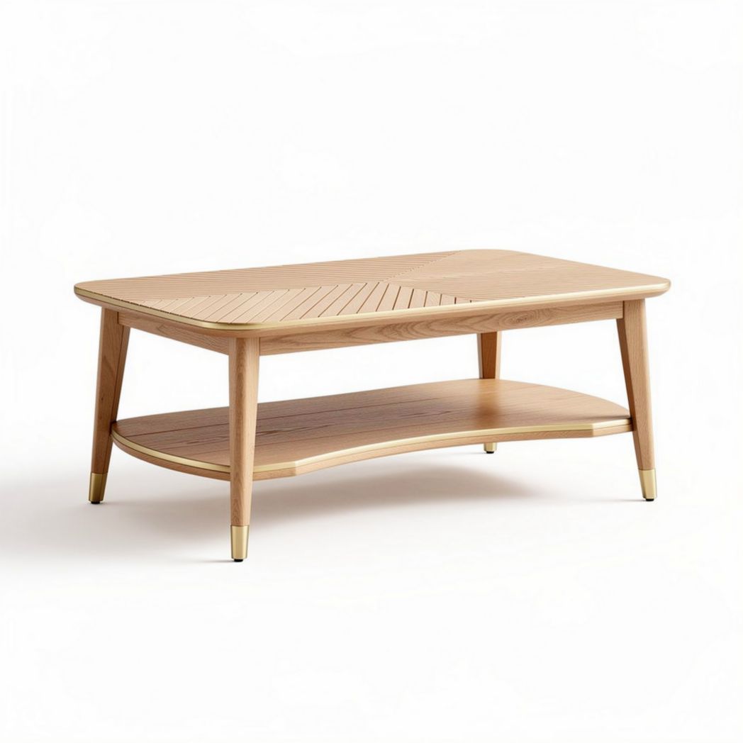 Solid wood coffee table with lower shelf and tapered legs 120 x 60 x 45cm