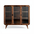 Wooden display cabinet with ribbed glass doors 120 x 40 x 90cm
