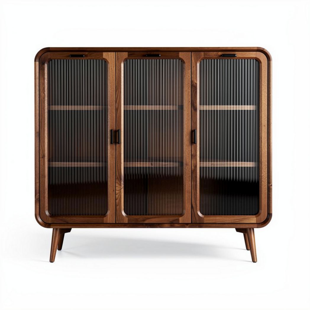 Wooden display cabinet with ribbed glass doors 120 x 40 x 90cm