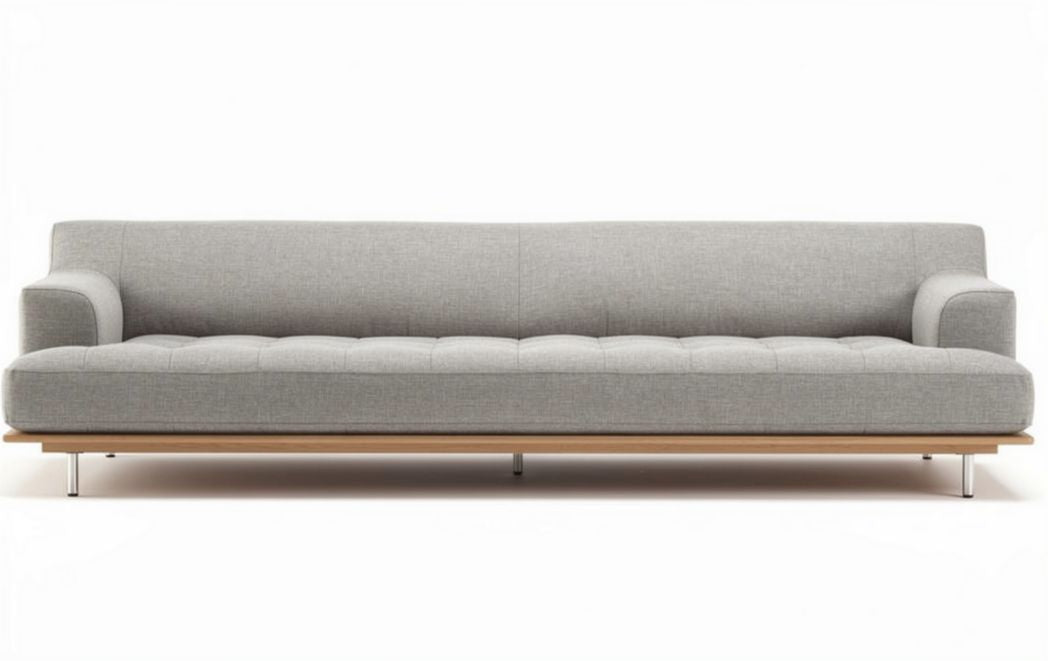 Grey fabric sofa with wooden base 240 x 85 x 75cm for living room