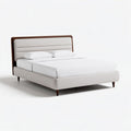 Fabric upholstered bed frame with wooden headboard and dimensions 200 x 160 x 50cm