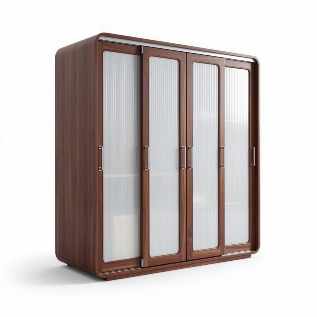 Wooden wardrobe with sliding glass doors for bedroom storage 150 x 50 x 180cm