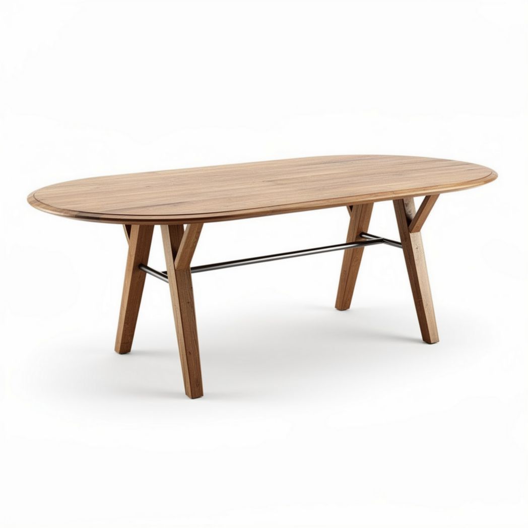 Wooden oval dining table with metal support 150 x 80 x 75cm