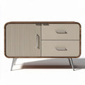 Two-drawer sideboard cabinet with ribbed doors and wood finish 90 x 45 x 70cm