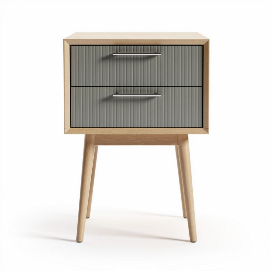 Wooden nightstand with two drawers in gray and natural finish 40 x 40 x 60cm