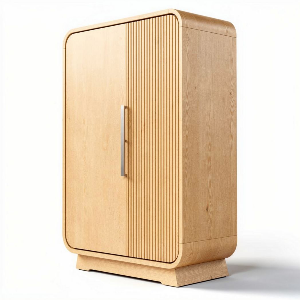 Wooden cabinet with ribbed doors for storage 80 x 45 x 120cm