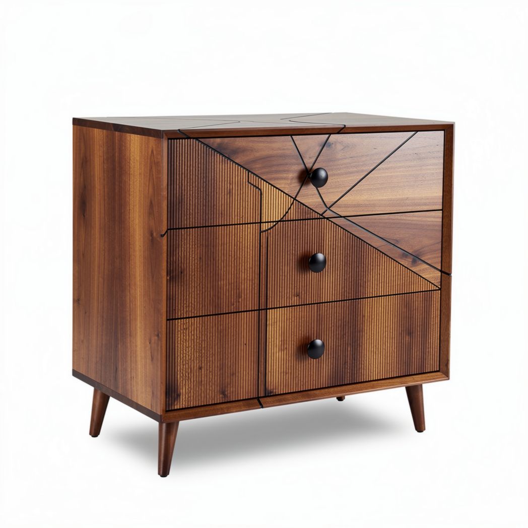 Wooden storage cabinet with three drawers and geometric design 80 x 40 x 75cm