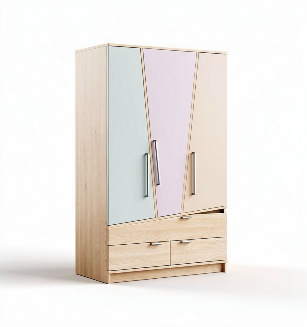 Wooden wardrobe with multi-colored doors and two storage drawers 100 x 60 x 200cm