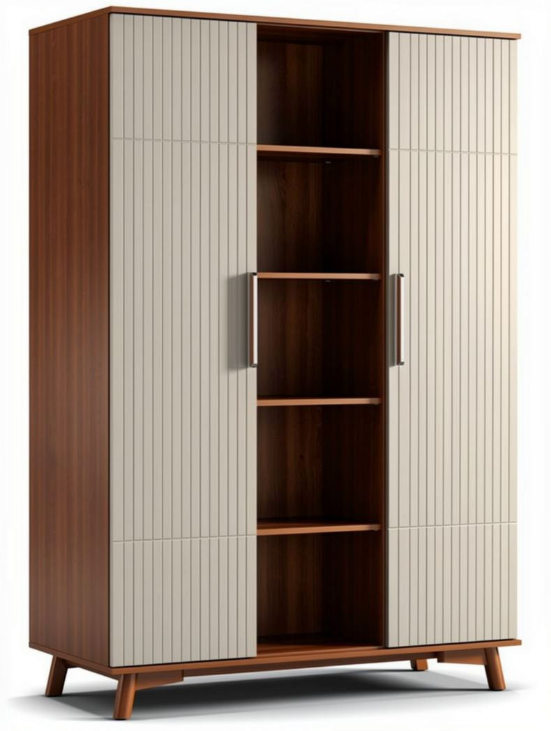 Modern wooden storage cabinet with adjustable shelves in brown and cream 180 x 90 x 40cm